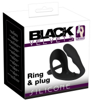 Cock & Balls Ring w. Butt Plug Black Velvets Silicone
