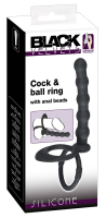 Cock & Balls Ring w. Anal Beads Black Velvets Silicone