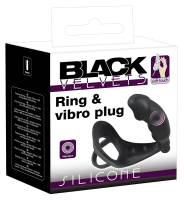 Cock-Balls Ring w. Vibro-Plug Black Velvets Silicone