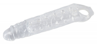 Guaina di estensione del pene con anello per testicoli TPE Crystal Clear