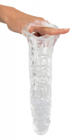 Guaina di estensione del pene con anello per testicoli TPE Crystal Clear
