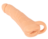 Acquista Manicotto per il pene e masturbatore 2 in 1 Nature Skin 23,8 cm di aspetto del pene con apertura per la vagina cinturino elastico per i testicoli