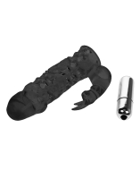 Penis Sleeve w. Clit Tickler & Vibration Ultimate TPE with perforated Shaft closed Glans Tip & strong Bullet Vibrator buy