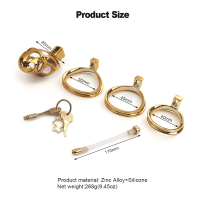 Acheter cage à pénis avec tige urétrale flexible dorée Sevanda 3 anneaux de différentes tailles & serrure intégrée