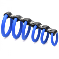 Penis Rings Gates-of-Hell 5 Silicone-Rings & PU-Leather blue-black