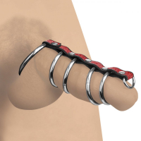 Penis Rings Gates-of-Hell 5 Steel-Rings & Leather red