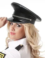 Casquette de police avec chaîne décorative en cuir synthétique
