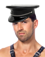 Police Cap w. Chain PU-Leather