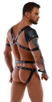 Strap Body Harness-Look w. Wrist Cuffs & Rivets Mattlook by Snaps adjustable Chest & Waist Straps & Jock cheap