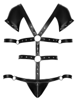 Riemenbody Harness-Look m. Handfesseln & Nieten Mattlook Gladiator-Style mit Schulterbedeckungen günstig