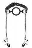 Ring Gag Silicone lockable w. Nipple Clamps