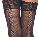 Stay-Up Fishnet Stockings w. Back Seam Diamond Twist Micro-Fishnet w. special twisted large Grid Seam & Lace-Top buy