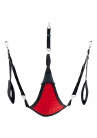 Set di imbragature per il sesso con cuscino triangolare in tela rosso-nero