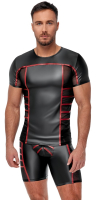 Camicia con inserti in rete look opaco nero-rosso