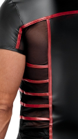 Camicia con inserti in rete look opaco nero-rosso