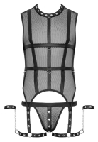 Shirt Schenkel-Harness & Jock Netz & Mattlook mit Ringen & Handfesseln transparent-schwarz & elastisch günstig kaufen