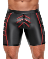 Pantaloncini con inserti in rete look opaco nero-rosso
