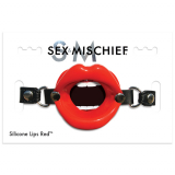 Silicone Ring Gag Lips PU-Leather red