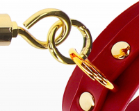 Spreader-Bar adjustable golden & Leg Cuffs red PU-Leather