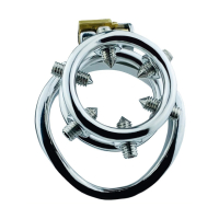Gabbia di castità ad anello in acciaio con punte e serratura integrata 45 mm