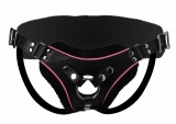 Strap-On Dildo Harness Low Rise Leather w. Pink Accents