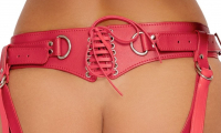 Cintura dildo strap-on con allacciatura in finta pelle rossa