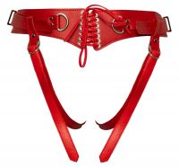 Cintura dildo strap-on con allacciatura in finta pelle rossa