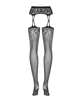 Suspender Tights w. floral Design Obsessive S206 w. Rubber Waistband Garter-Belt & Stockings in One buy cheap
