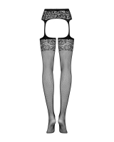 Garter Pantyhose Fishnet w. floral Design S500 fine & elastic arousing open Crotch from OBSESSIVE buy cheap