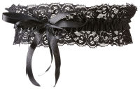 Giarrettiera in pizzo elastico con fiocco in raso nero