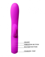 Vibratore con succhiatore clitorideo Romance Sucking silicone rosa setoso doppio stimolatore a forma di coniglio PRETTY LOVE acquistare